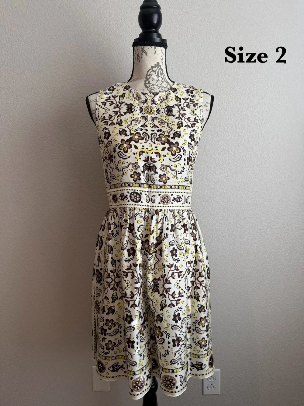 Tory Burch Pisces Dream Print Silk Dress Ivory Floral Luxury Designer Size 2